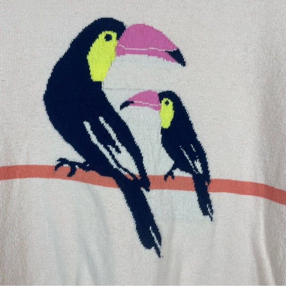 LOFT 100% Cotton Toucan Bird Novelty Print Crew Neck Sweater Light Coral Sz XS - Picture 3 of 9
